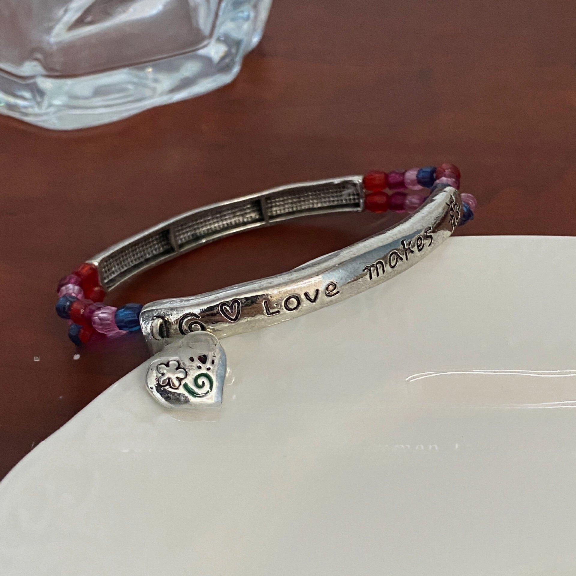 Wholesale Colorful Beaded Stitching Love Pendant Bracelet