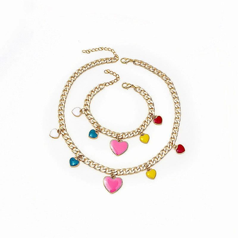 Wholesale Colorful Heart Pendant Alloy Necklace