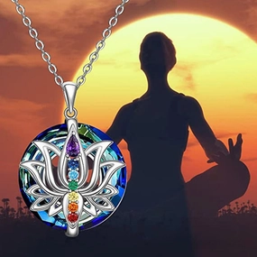 Wholesale colorful Lotus necklace fashion advanced colorful crystal pendant all-match clavicle chain
