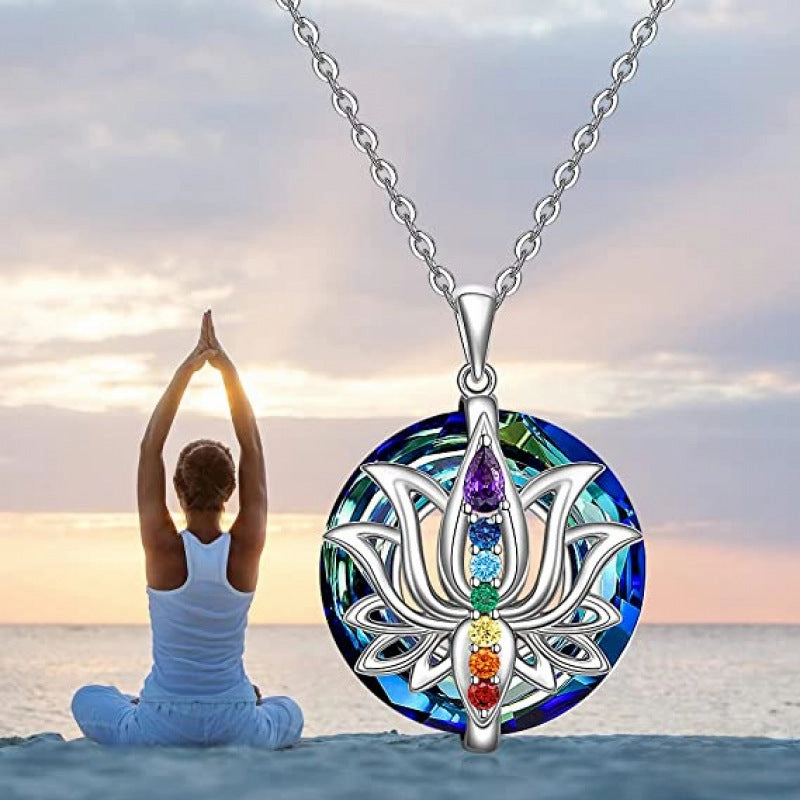 Wholesale colorful Lotus necklace fashion advanced colorful crystal pendant all-match clavicle chain