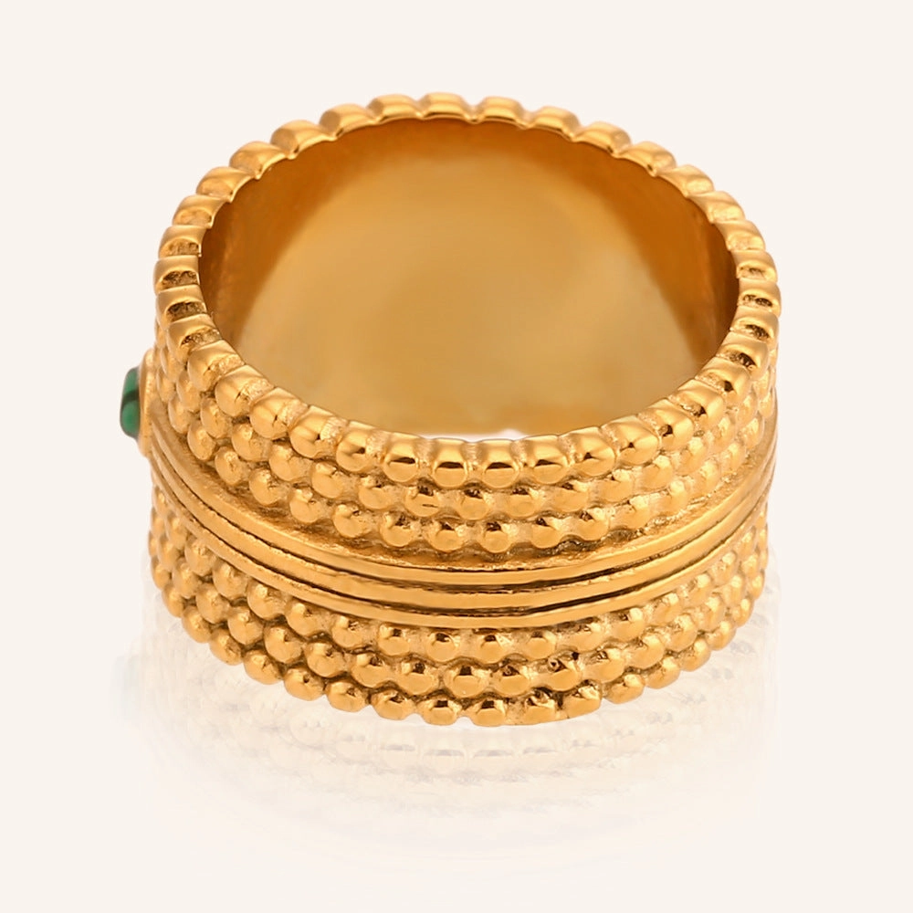 Wholesale Colorful Natural Stone Polka Dot Stainless Steel Gold Plated Rings
