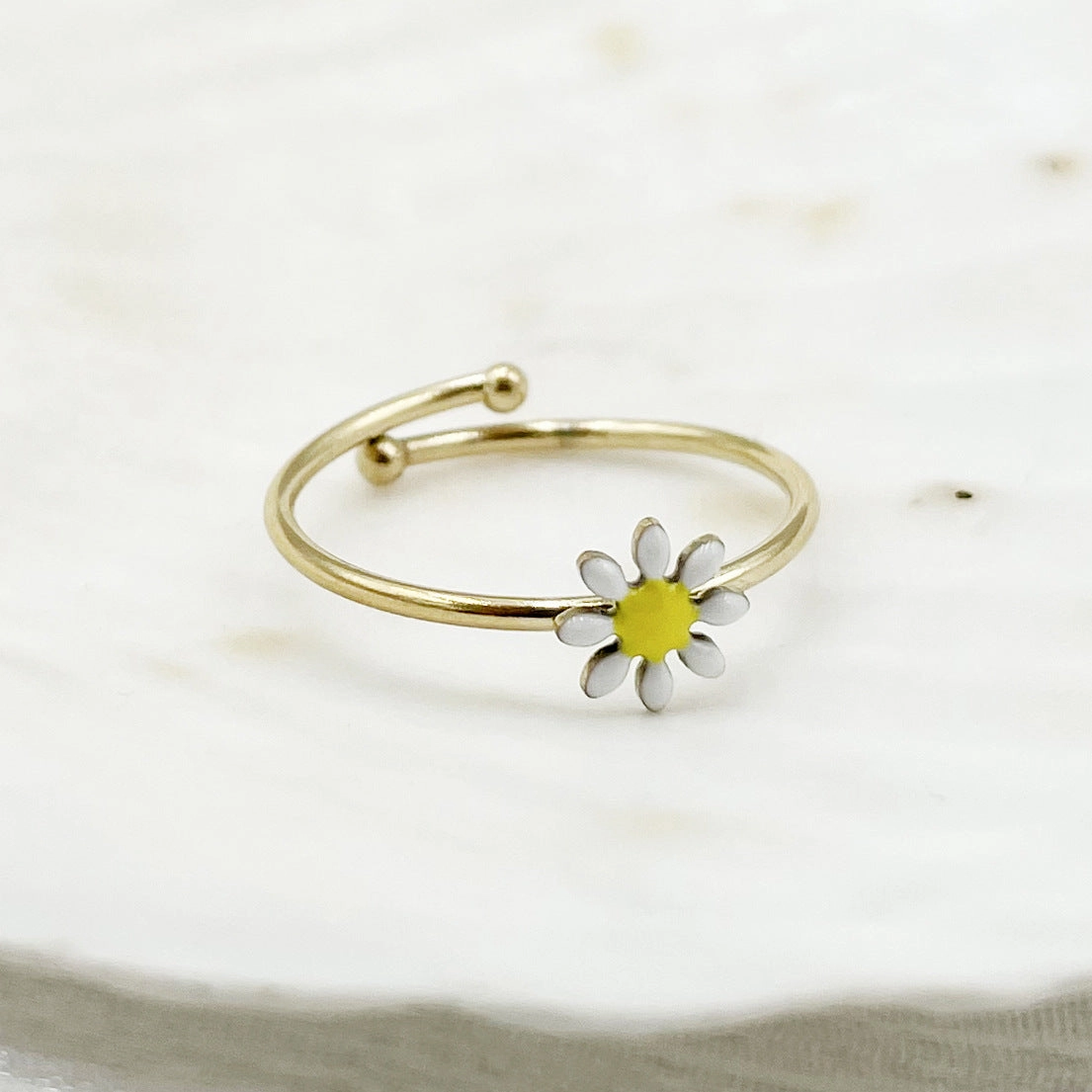 Wholesale Colorful Oil Drip Sunflower Adjustable Titanium Steel Ring