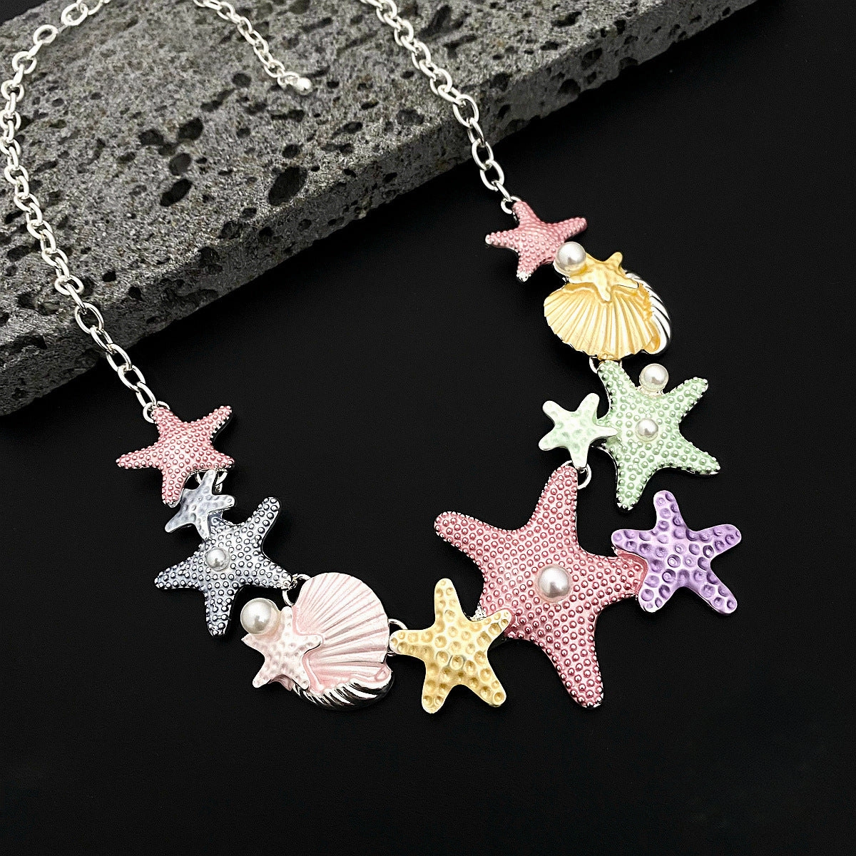 Wholesale Colorful Oil Painting Shell Starfish Necklace