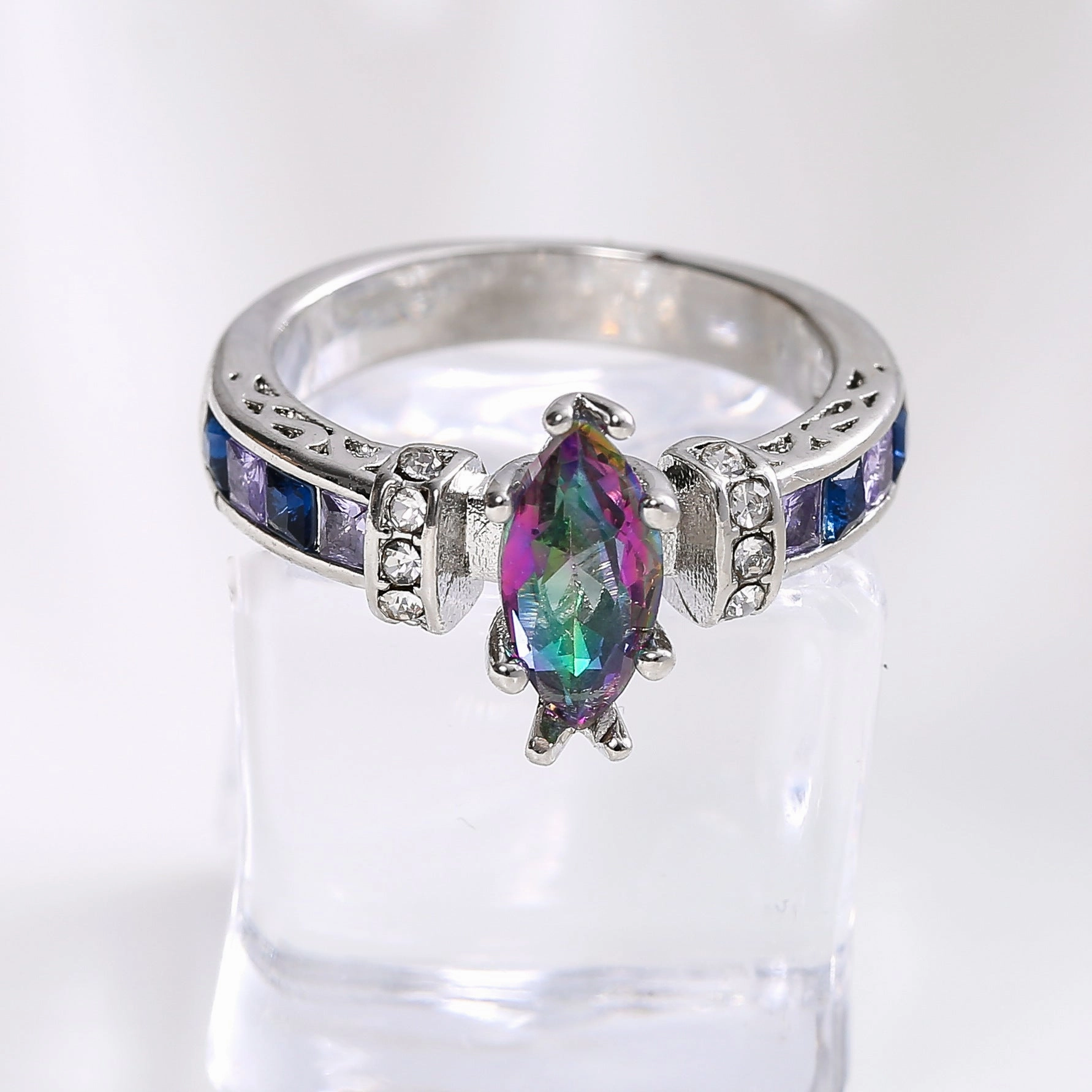 Wholesale Colorful Oval Zircon Metal Rings