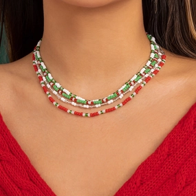 Wholesale Colorful Rice Beads Single Layer Necklace