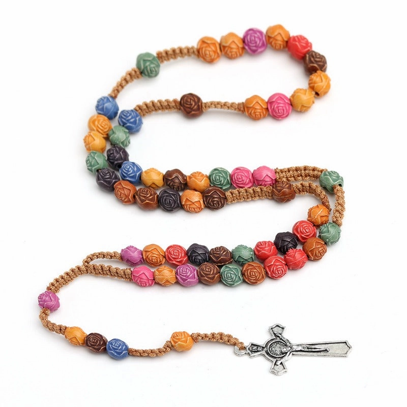 Wholesale Colorful Seven Sorrows Rosary Cross Handmade Necklace