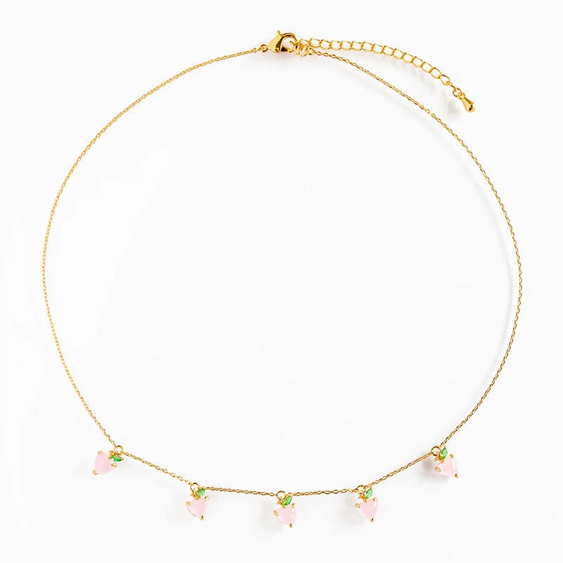 Wholesale Colorful Zircon Cherry Peach Tropical Fruit Copper Necklace