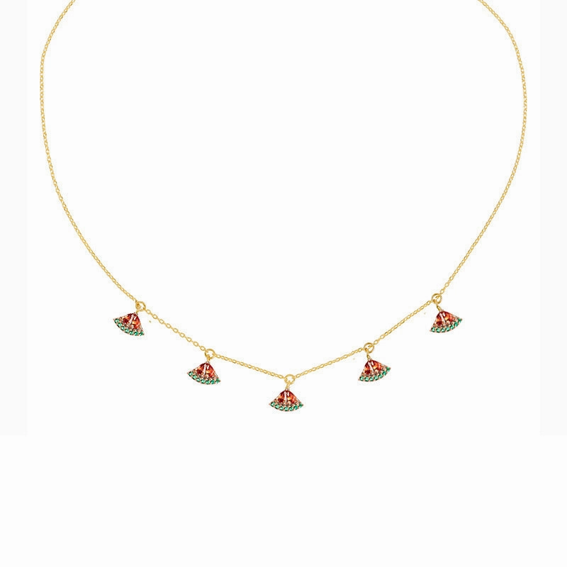 Wholesale Colorful Zircon Cherry Peach Tropical Fruit Copper Necklace