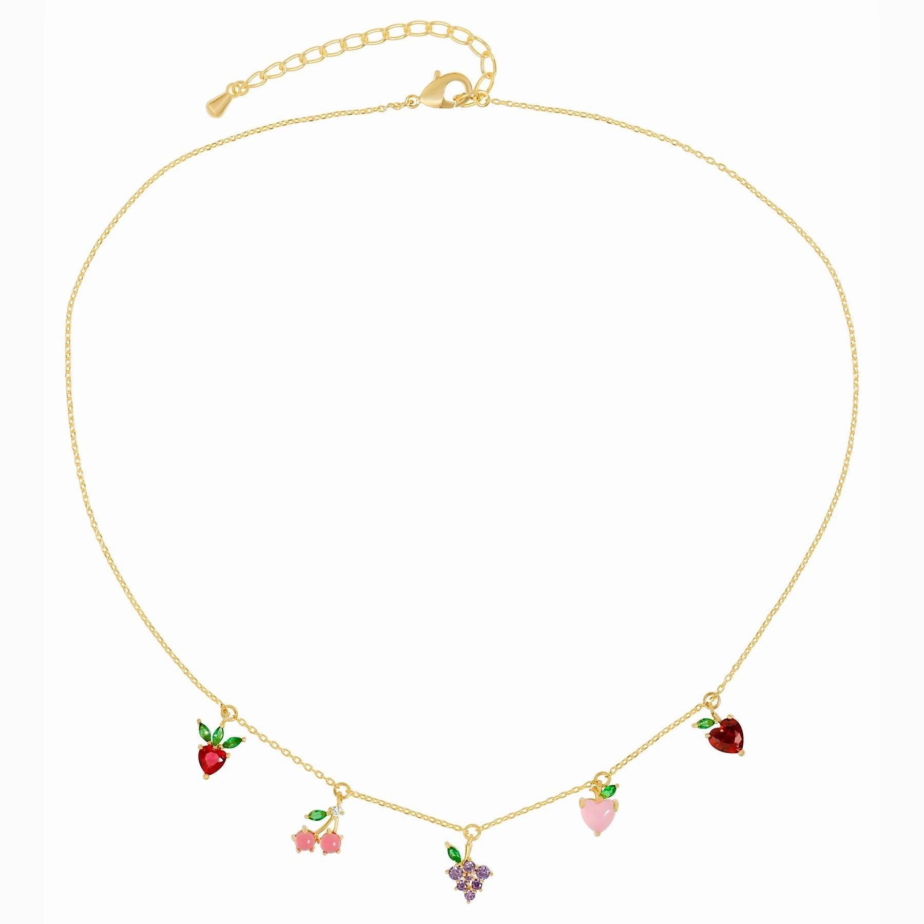 Wholesale Colorful Zircon Cherry Peach Tropical Fruit Copper Necklace