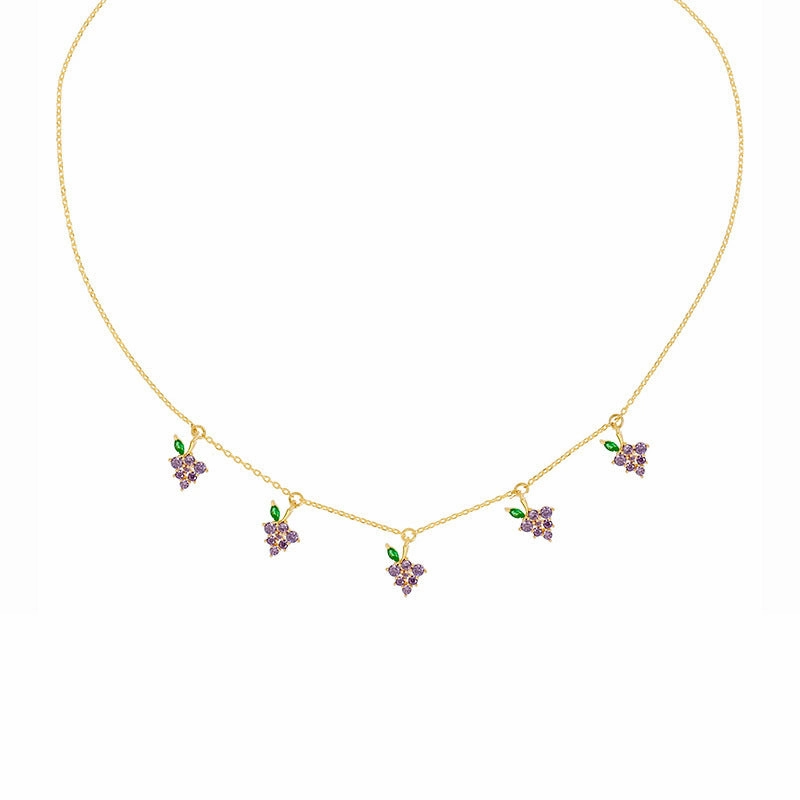 Wholesale Colorful Zircon Cherry Peach Tropical Fruit Copper Necklace