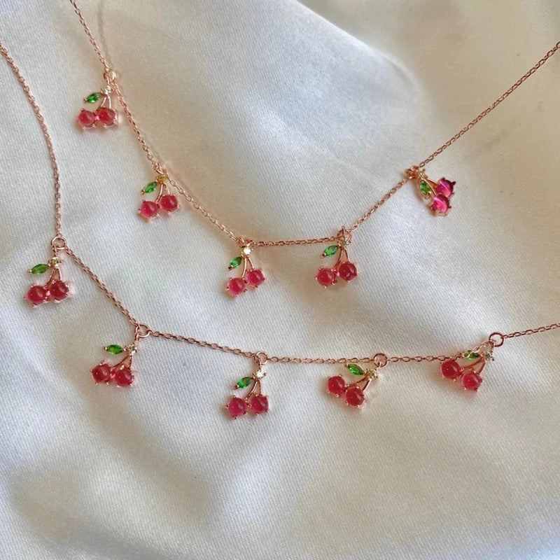 Wholesale Colorful Zircon Cherry Peach Tropical Fruit Copper Necklace