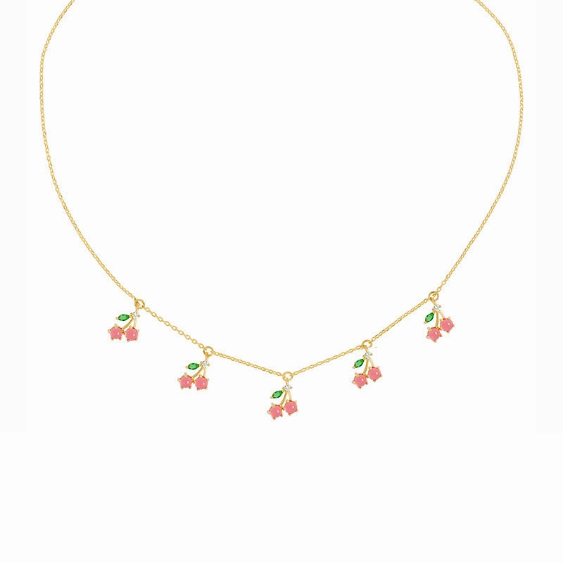 Wholesale Colorful Zircon Cherry Peach Tropical Fruit Copper Necklace