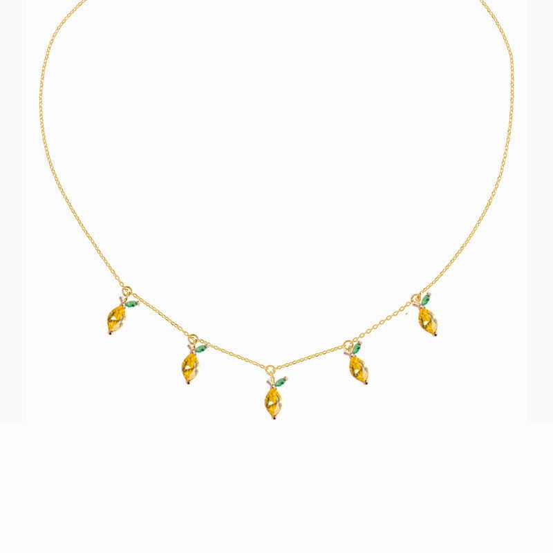 Wholesale Colorful Zircon Cherry Peach Tropical Fruit Copper Necklace