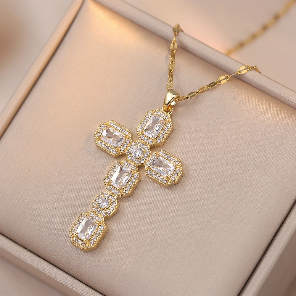 Wholesale Colorful Zirconia Cross Micro-paved Necklace