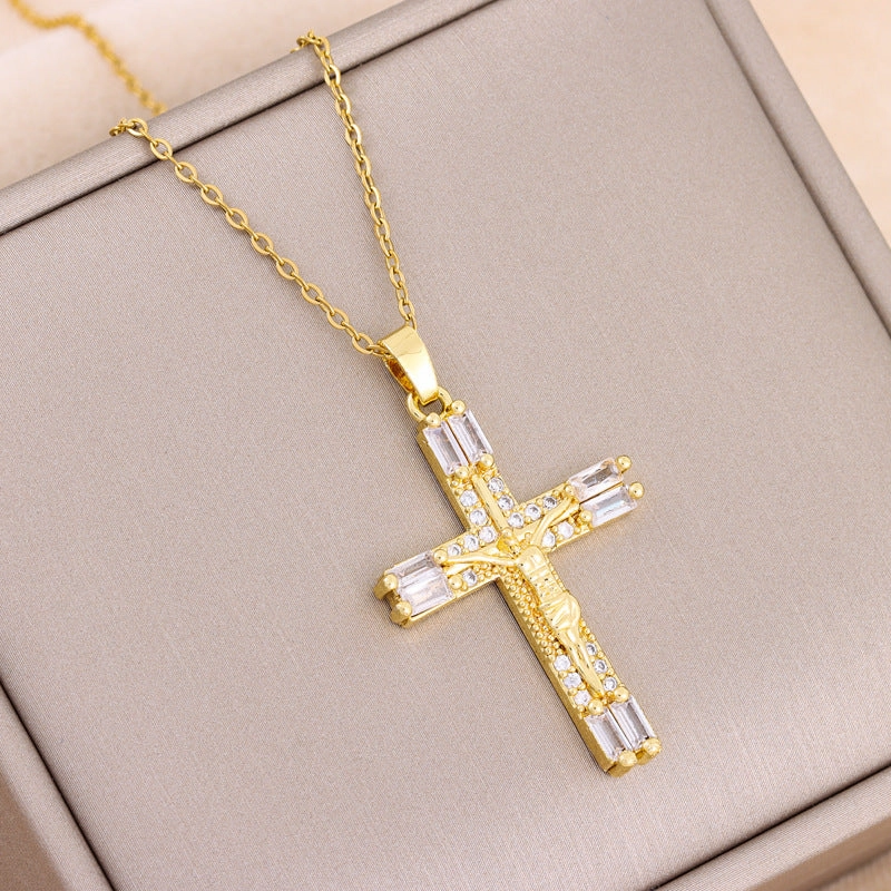 Wholesale Colorful Zirconium Cross Titanium Steel Necklaces