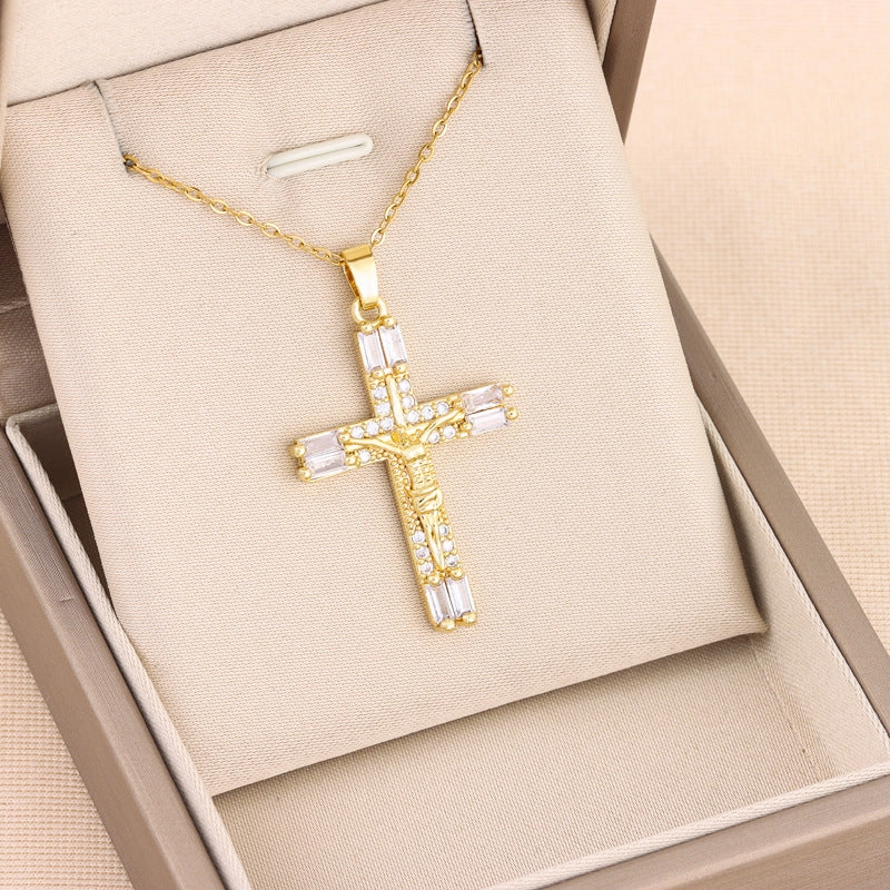 Wholesale Colorful Zirconium Cross Titanium Steel Necklaces