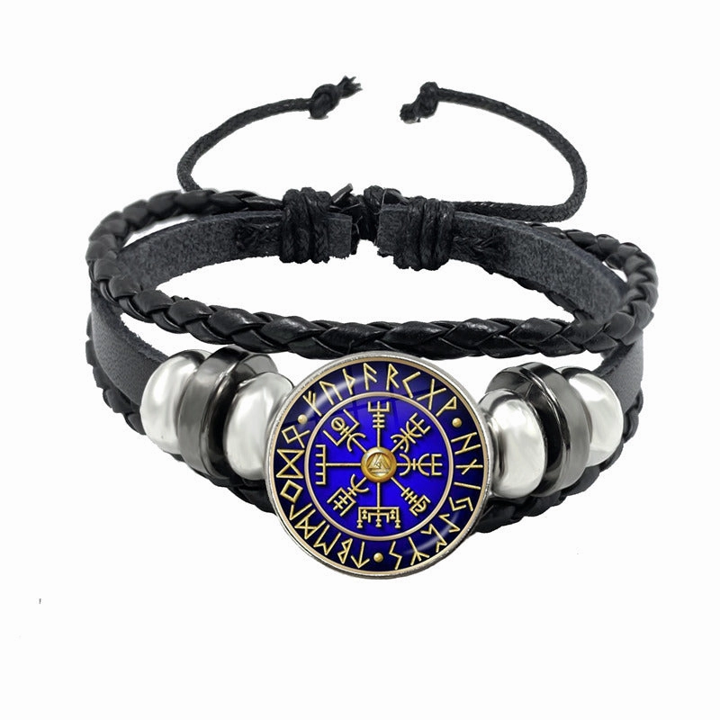 Wholesale Compass Time Gem Retro Punk Leather Adjustable Bracelet