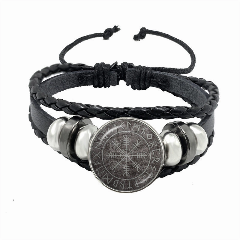 Wholesale Compass Time Gem Retro Punk Leather Adjustable Bracelet