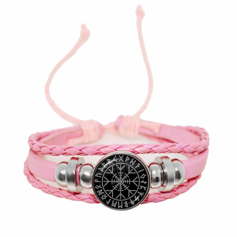 Wholesale Compass Time Gem Retro Punk Leather Adjustable Bracelet