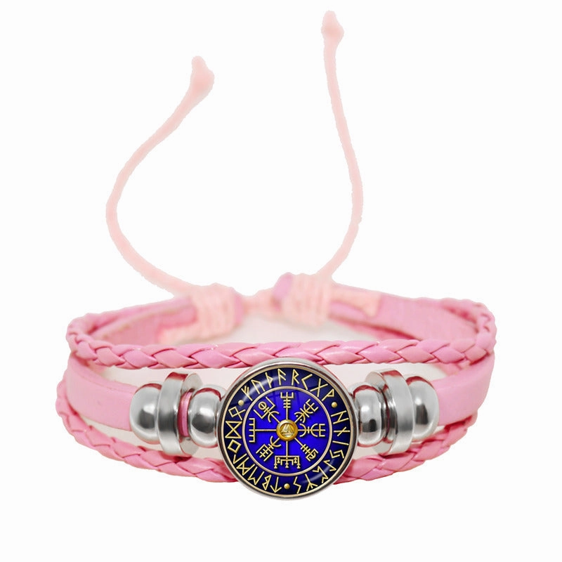 Wholesale Compass Time Gem Retro Punk Leather Adjustable Bracelet