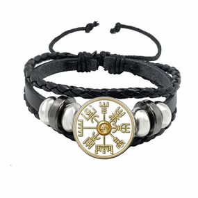 Wholesale Compass Time Gem Retro Punk Leather Adjustable Bracelet