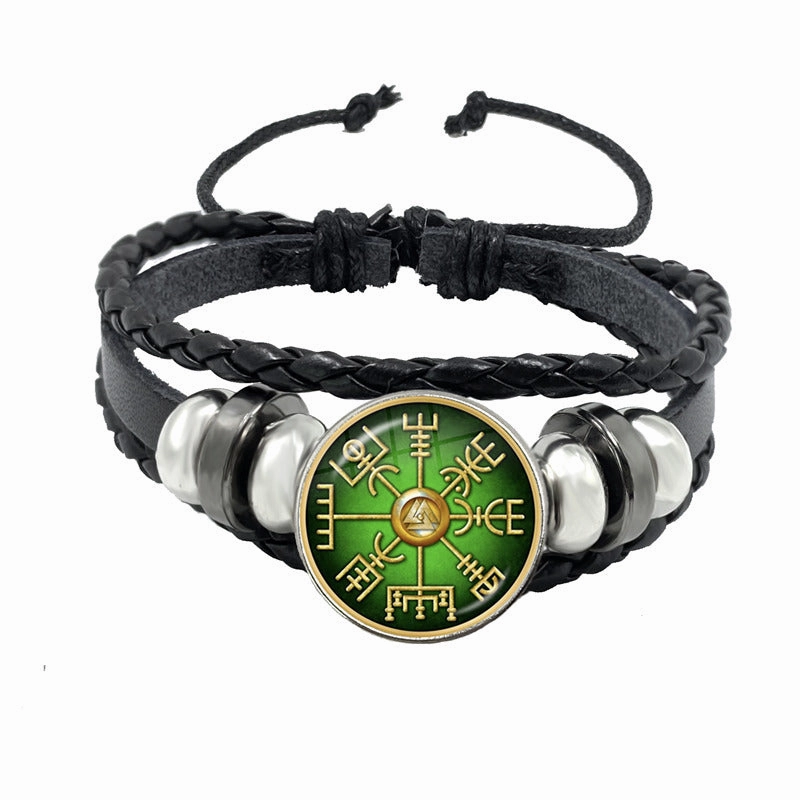 Wholesale Compass Time Gem Retro Punk Leather Adjustable Bracelet