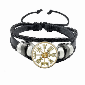 Wholesale Compass Time Gem Retro Punk Leather Adjustable Bracelet
