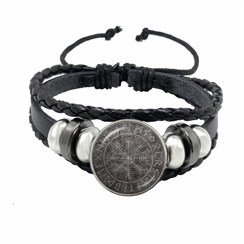 Wholesale Compass Time Gem Retro Punk Leather Adjustable Bracelet