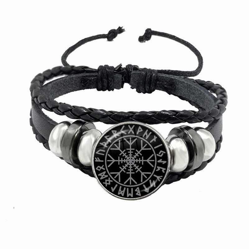 Wholesale Compass Time Gem Retro Punk Leather Adjustable Bracelet