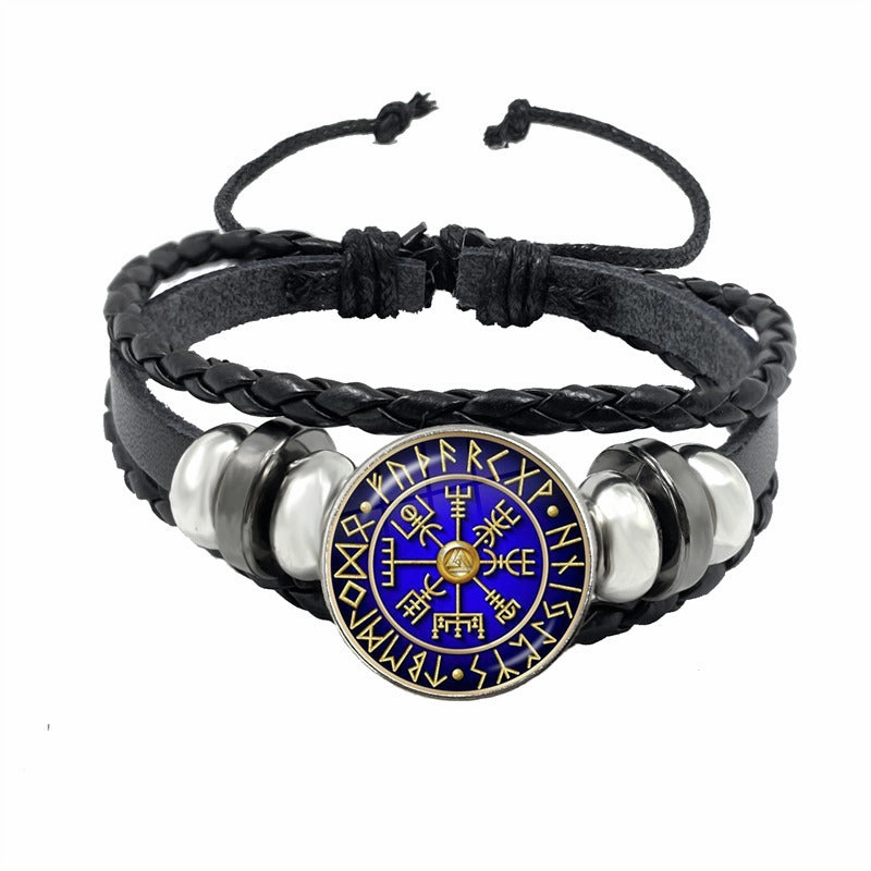 Wholesale Compass Time Gem Retro Punk Leather Adjustable Bracelet