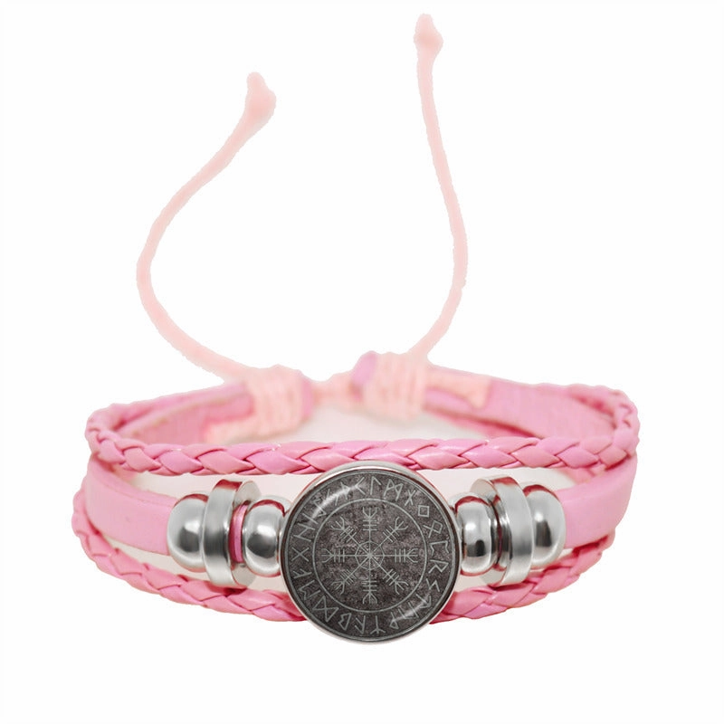 Wholesale Compass Time Gem Retro Punk Leather Adjustable Bracelet