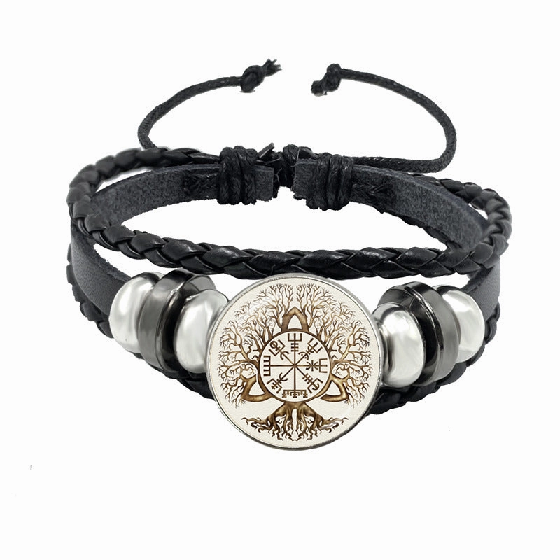 Wholesale Compass Time Gem Retro Punk Leather Adjustable Bracelet