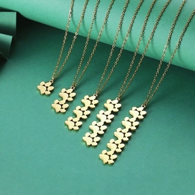 Wholesale Continuous Cat Paw Animal Footprint Pendant Stainless Steel Necklace