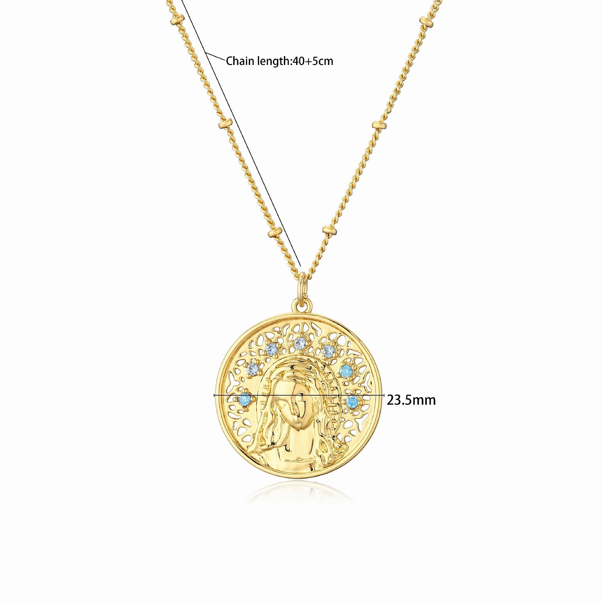 Wholesale Copper Aquamarine Diamond Medal Pendant Necklace