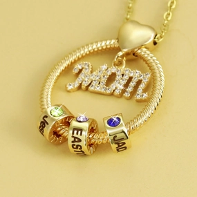 Wholesale Copper Colored Diamond Mother's Day Gift MOM Diamond Ring Beads Necklace