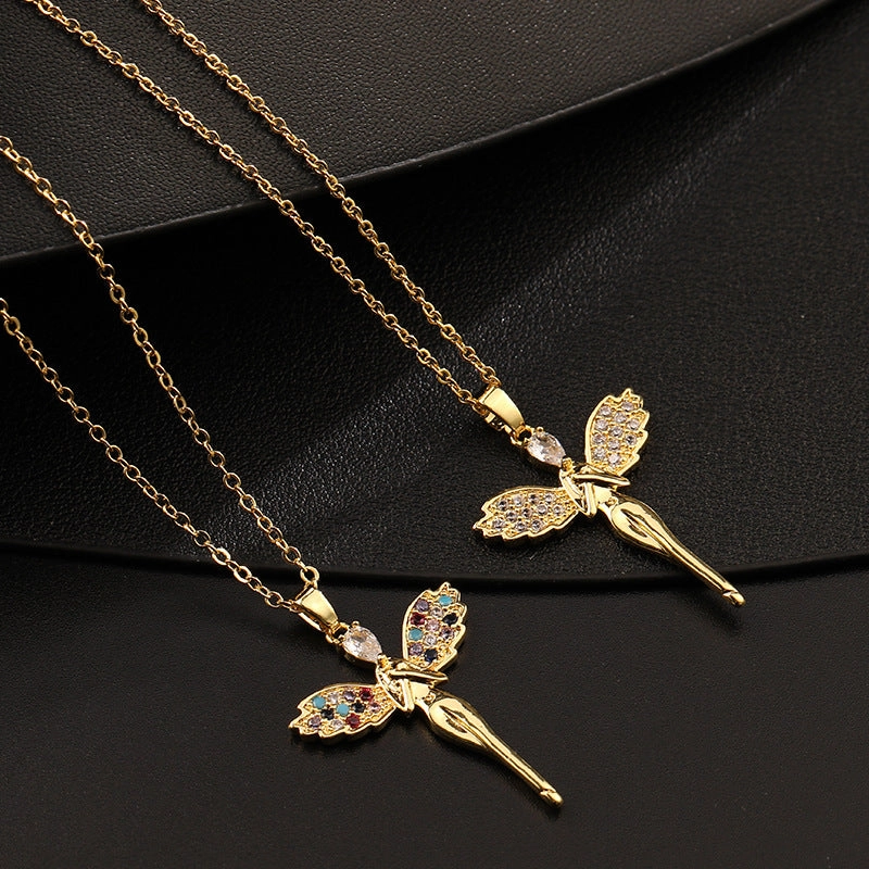 Wholesale Copper Colorful Zircon Angel Girl Necklace
