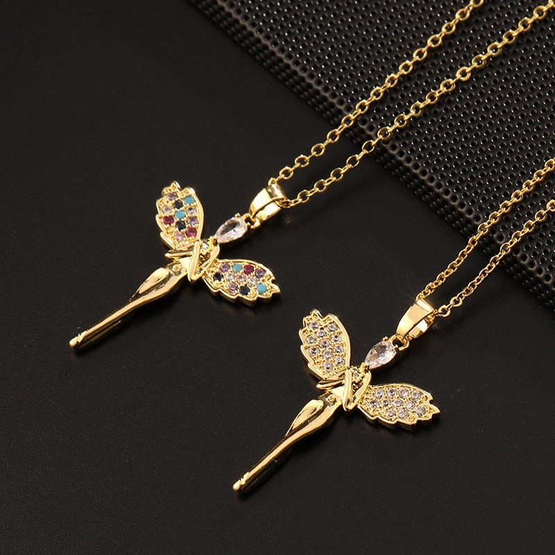 Wholesale Copper Colorful Zircon Angel Girl Necklace