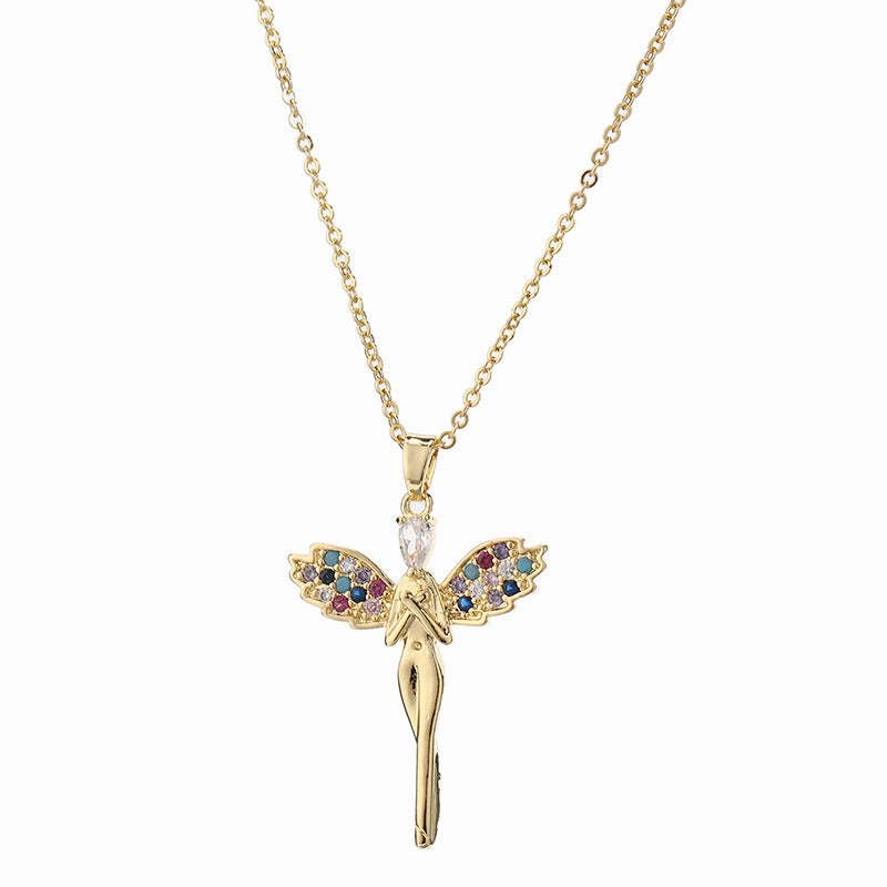 Wholesale Copper Colorful Zircon Angel Girl Necklace