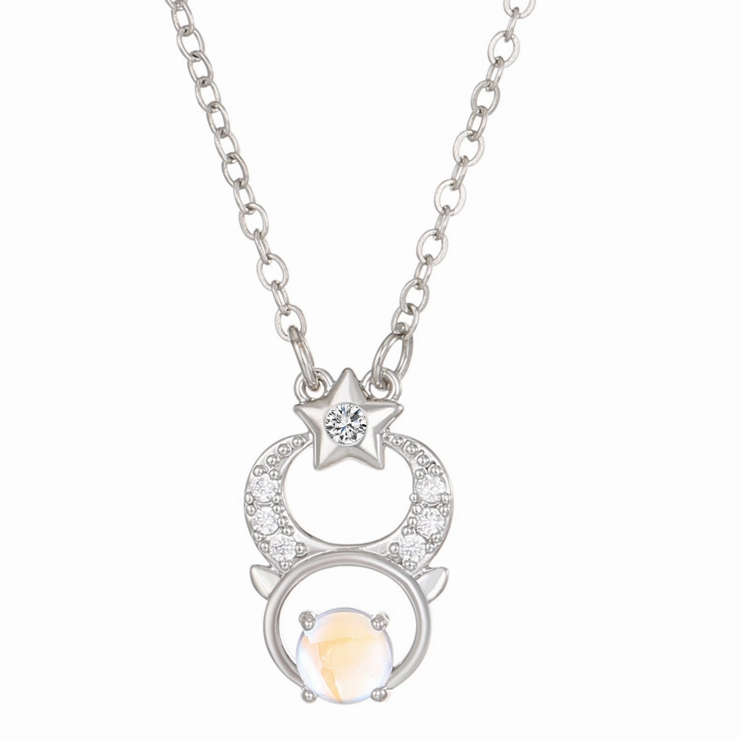 Wholesale Copper Constellation Diamond Hollow Moonstone Necklace