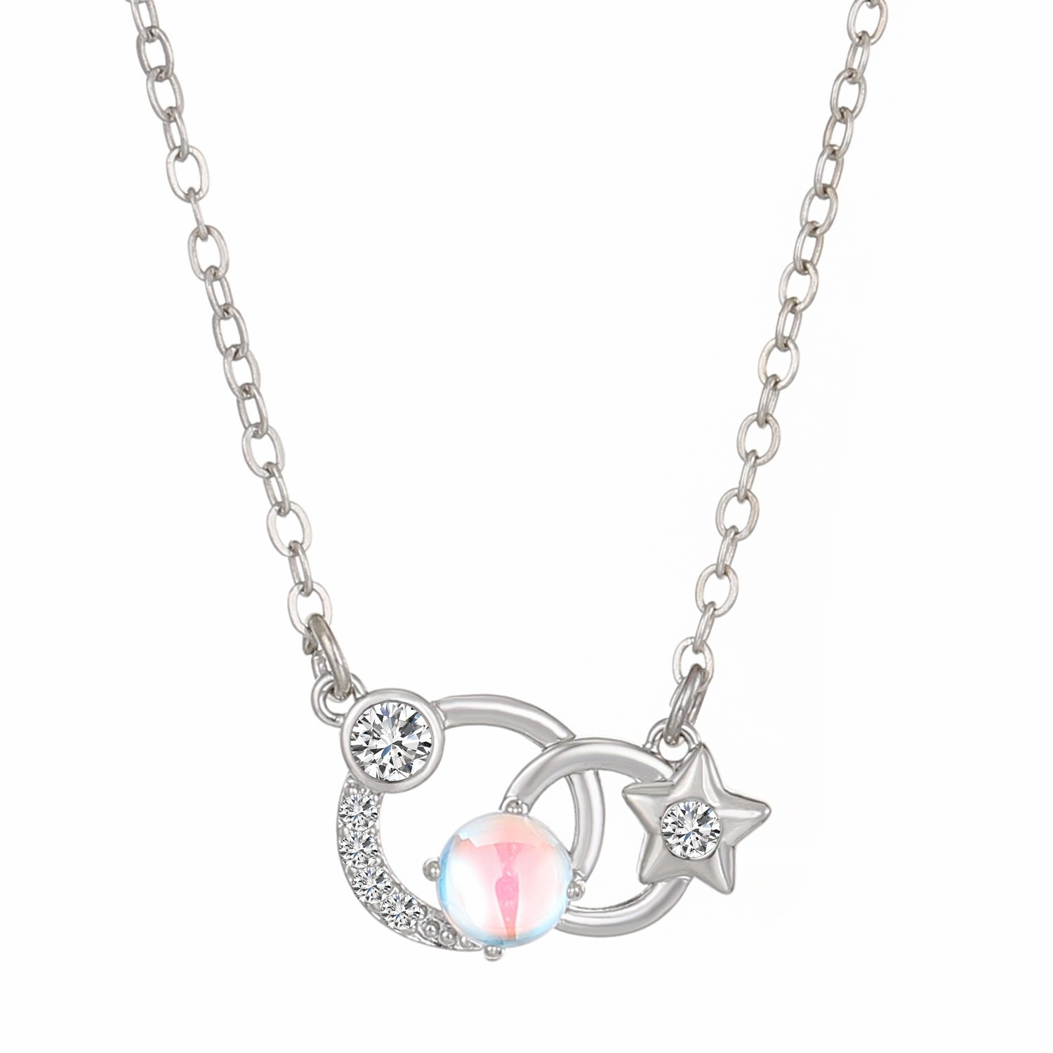Wholesale Copper Constellation Diamond Hollow Moonstone Necklace