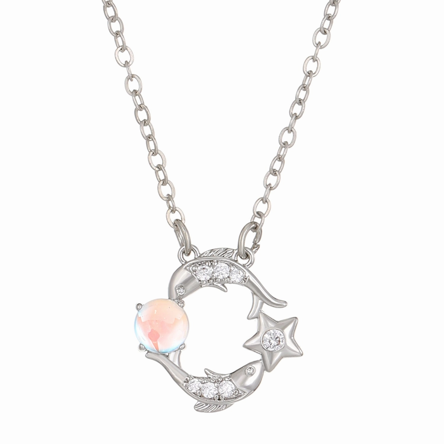Wholesale Copper Constellation Diamond Hollow Moonstone Necklace