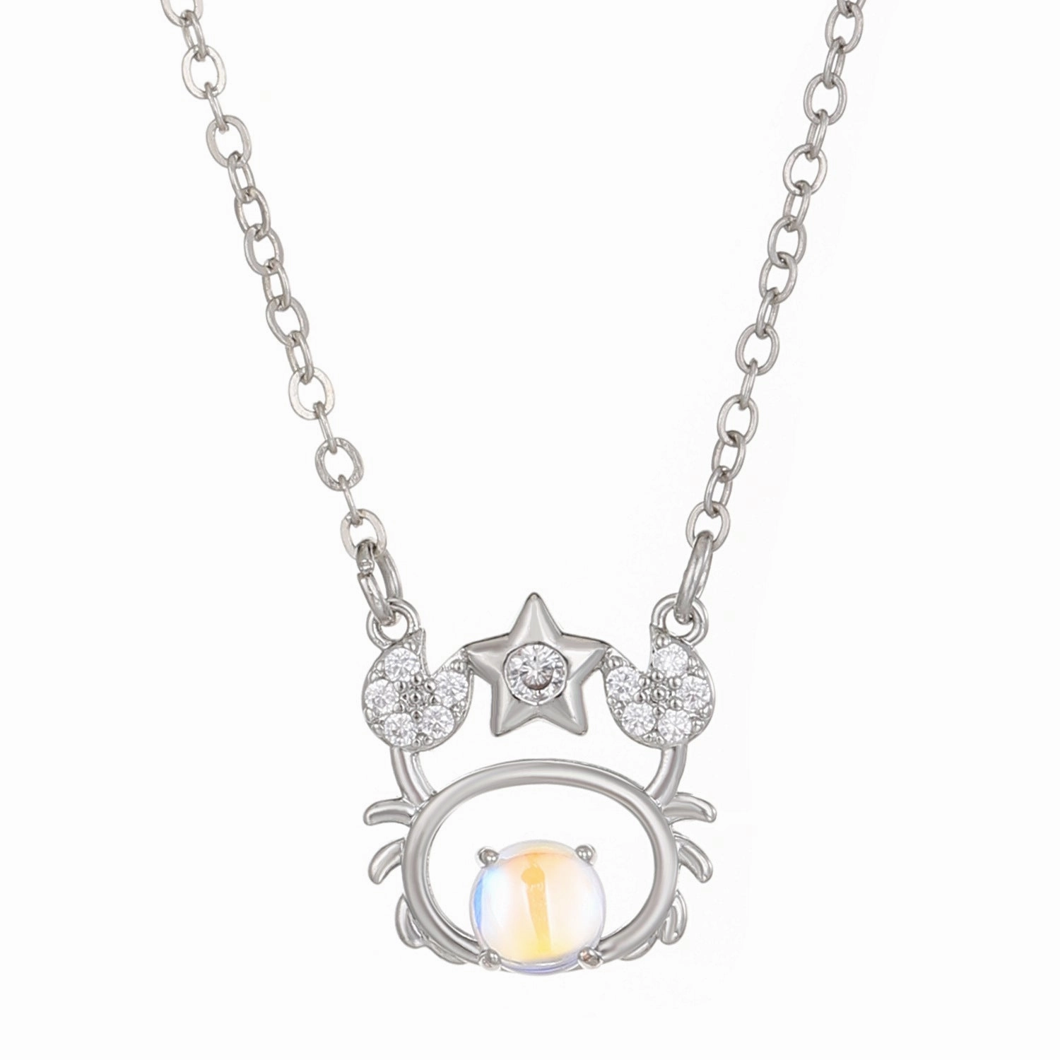Wholesale Copper Constellation Diamond Hollow Moonstone Necklace