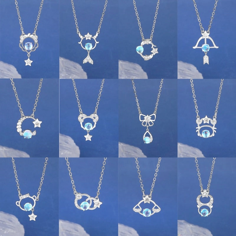 Wholesale Copper Constellation Diamond Hollow Moonstone Necklace