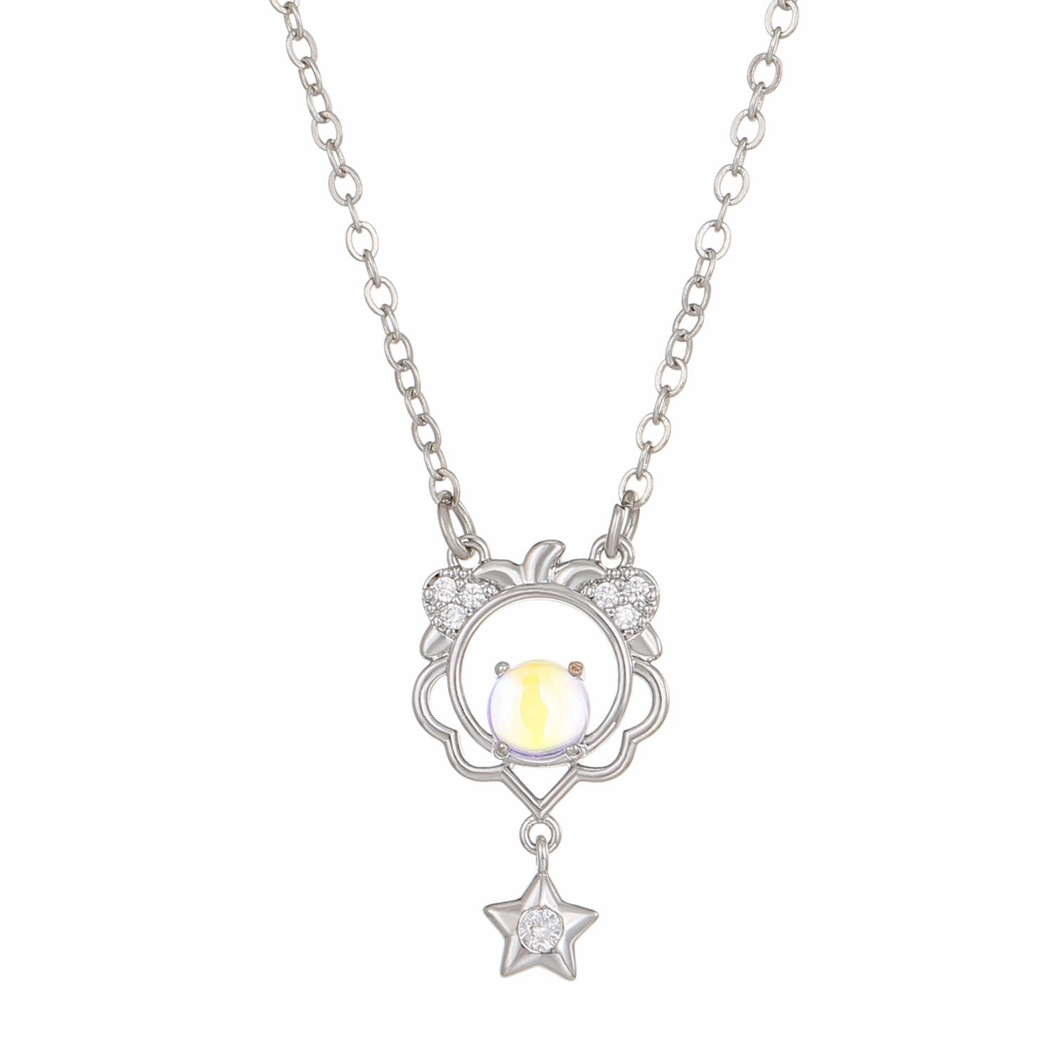 Wholesale Copper Constellation Diamond Hollow Moonstone Necklace