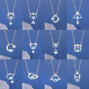 Wholesale Copper Constellation Diamond Hollow Moonstone Necklace