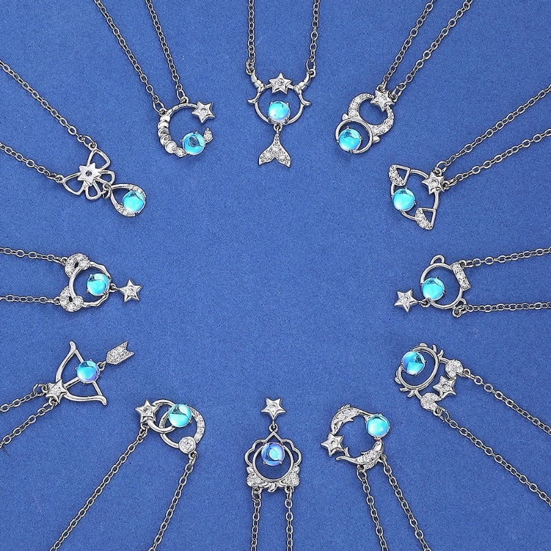 Wholesale Copper Constellation Diamond Hollow Moonstone Necklace