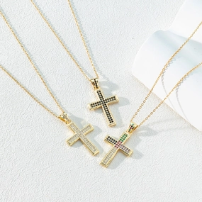 Wholesale Copper Cross Inlaid Zircon Necklace