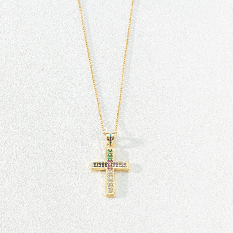 Wholesale Copper Cross Inlaid Zircon Necklace