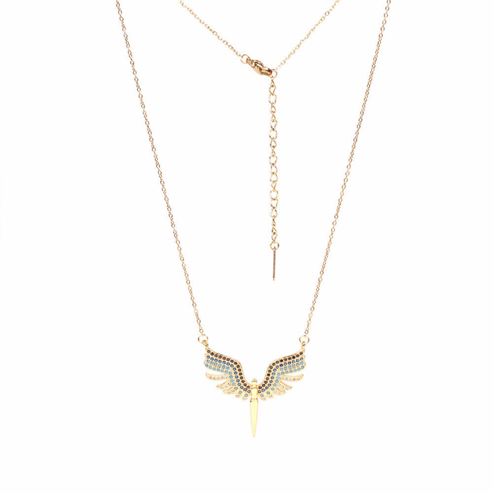 Wholesale Copper Diamond Angel Wings Pendant Creative Necklace