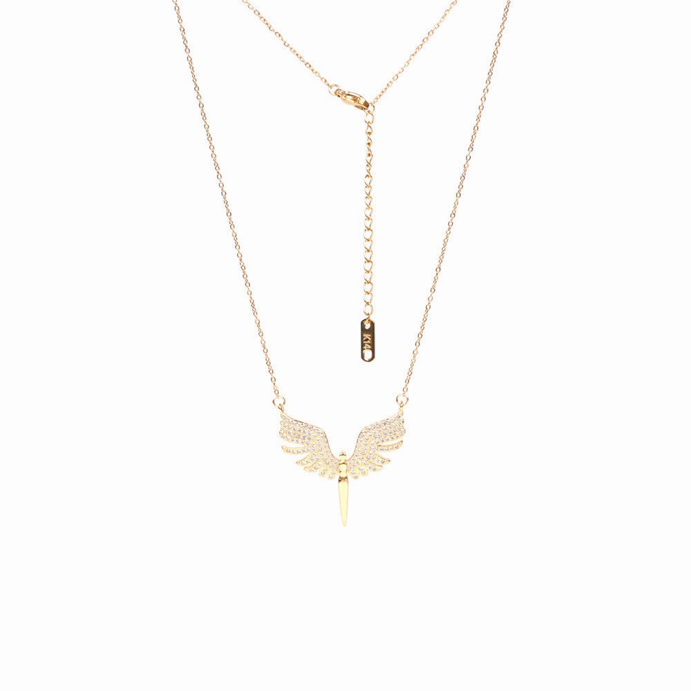 Wholesale Copper Diamond Angel Wings Pendant Creative Necklace